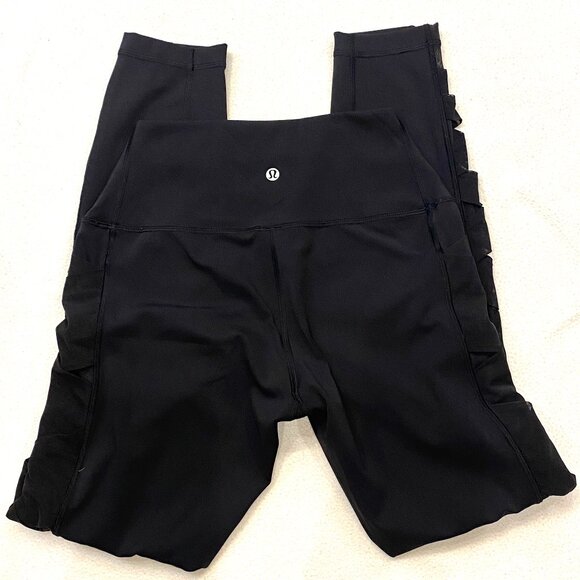 lululemon athletica black high rise leggings with mesh sides - Picture 1 of 4